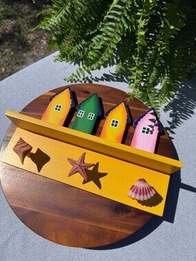 Rare Vintage Nautical Coastal Row House 3 Sea Shell Hook Wall Shelf Organiser